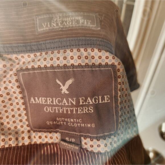 Brown Pinstripe Premium Vintage Fit American Eagle Size Small Petite - Picture 2 of 3